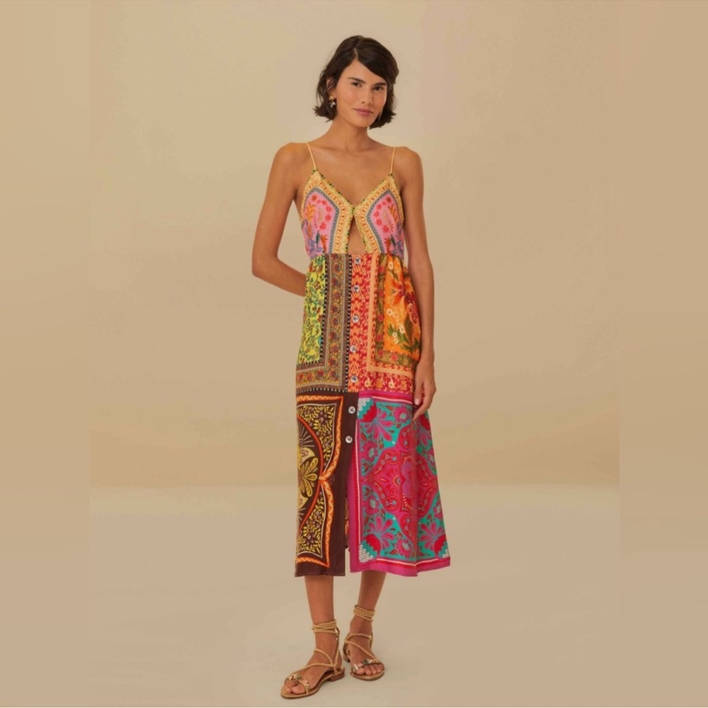 Multicolor Mixed Scarves Lenzing™ Ecovero™ Viscose Midi Dress size medium